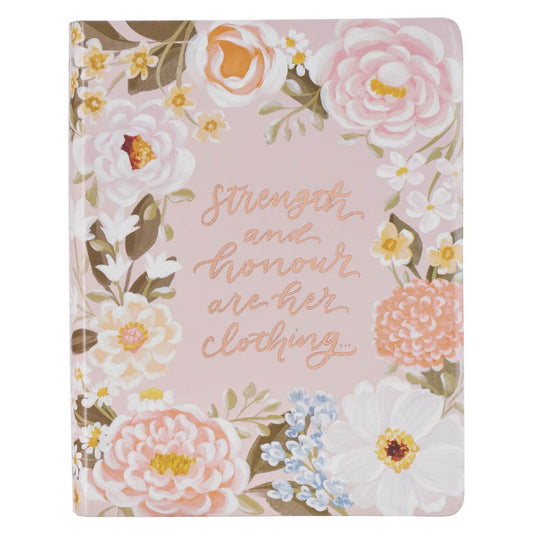 Peach Floral Margo Collection Faux Leather King James Version Note-taking Bible - Proverbs 31:25