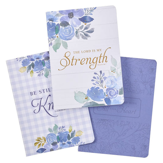 Strength Blue Floral Large Notebook Set -Psalm 28:7