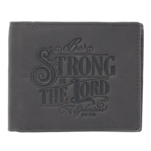 Be Strong in the Lord Charcoal-Brown Genuine Leather Wallet - Ephesians 6:10