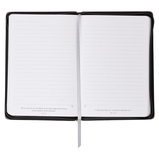 All things through Christ Gray Faux Leather Classic Journal with Zipper Closure - Philippians 4:13