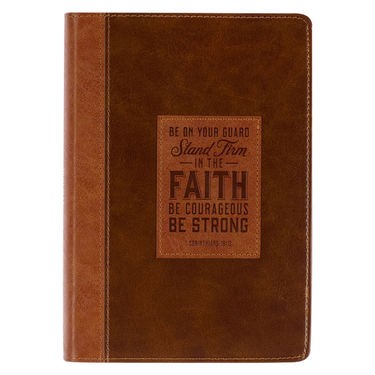 Stand Firm Two-tone Brown Faux Leather Classic Journal - 1 Corinthians 16