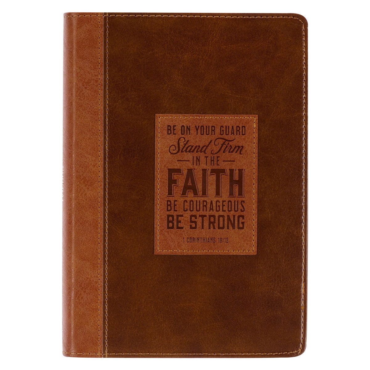Stand Firm Two-tone Brown Faux Leather Classic Journal - 1 Corinthians 16